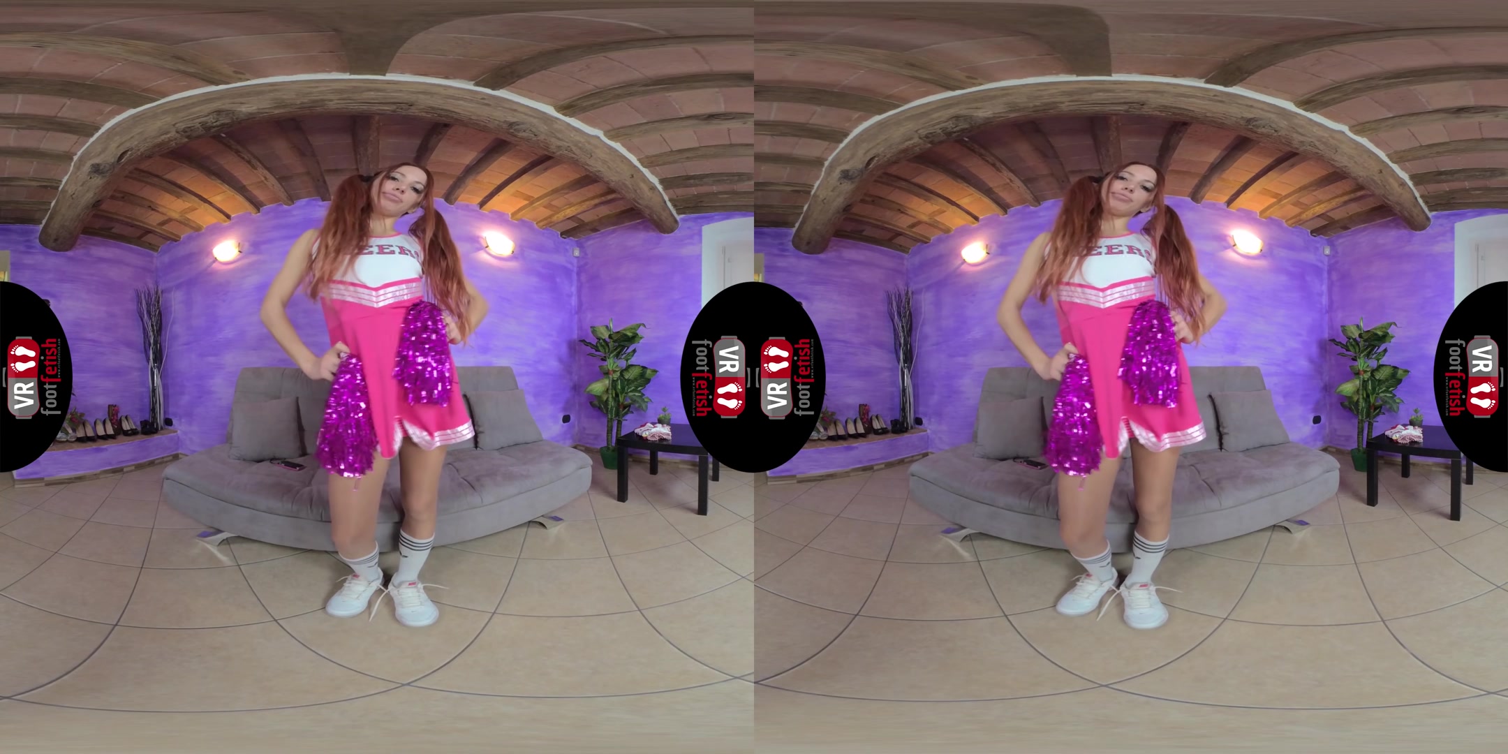Drop-Dead Gorgeous Elettra In A Sexy Cheerleader Uniform - VRFootFetish