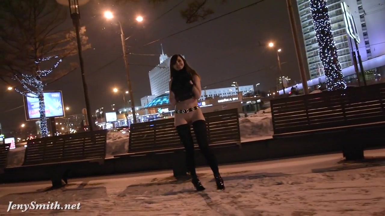 Jeny Smith naked in snow fall walking through the city