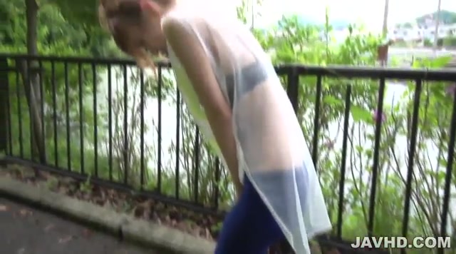 Mikuru Shiina enjoys teasing her hairy muff outdoors