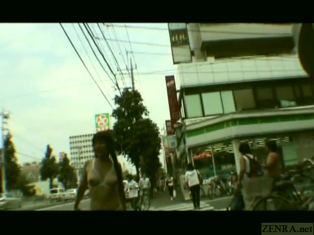 Subtitled Japanese public nudity striptease in Tokyo