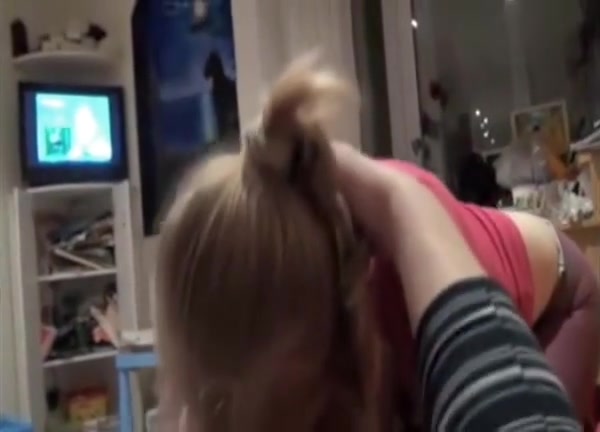 Blonde cutie is sucking on a hard rod