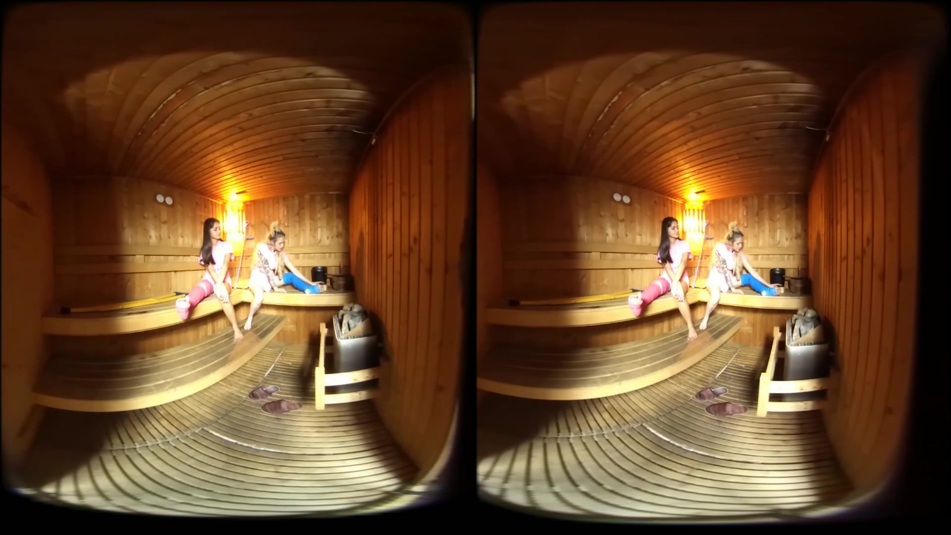 2 Girls With Long Cast Leg In Sauna - VRPussyVision