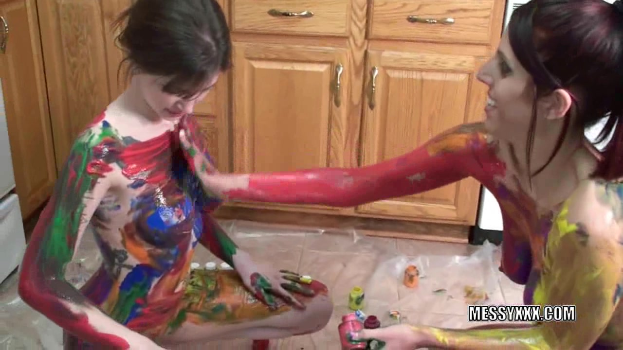 Tattooed redheads Indigo and Lavender receive erotic with paint