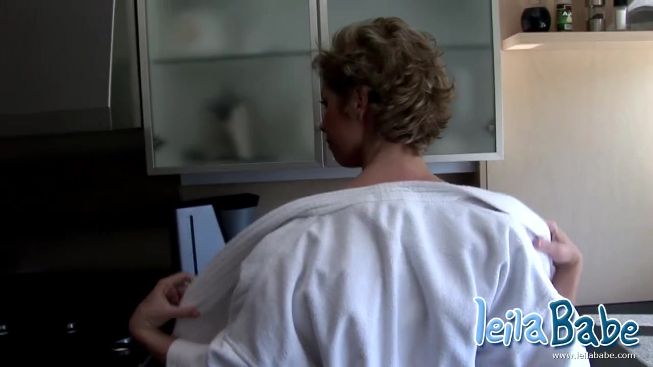 Leila Babe laydown in kitchen show perfect breast and shaved pussy