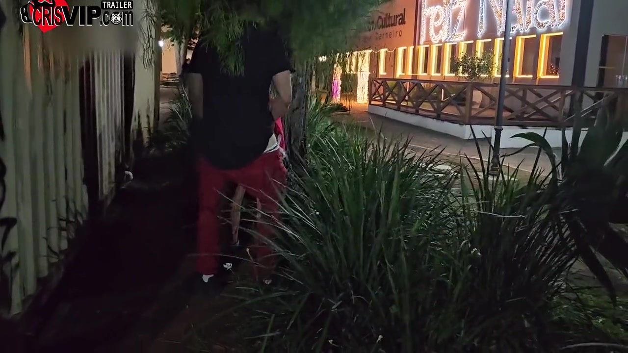 Cuckold Husband In Fucking In The Square Without A Condom And Receiving A Creampie In Front Of The Christmas Special