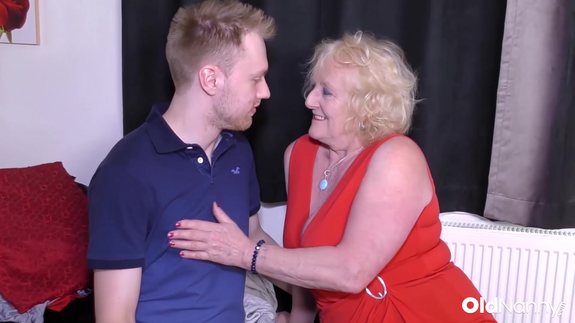 Blonde Granny In Red Dress Seduces Horny Guy For Hot Fuck