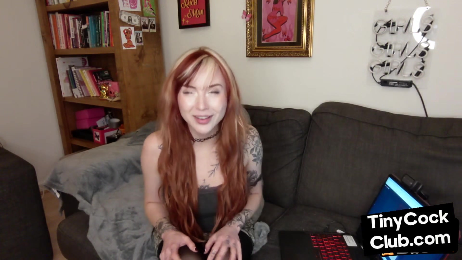 Tattooed SPH solo babe talks dirty in small cock humiliation