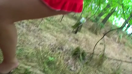 Public oral pleasure from golden-haired in red costume