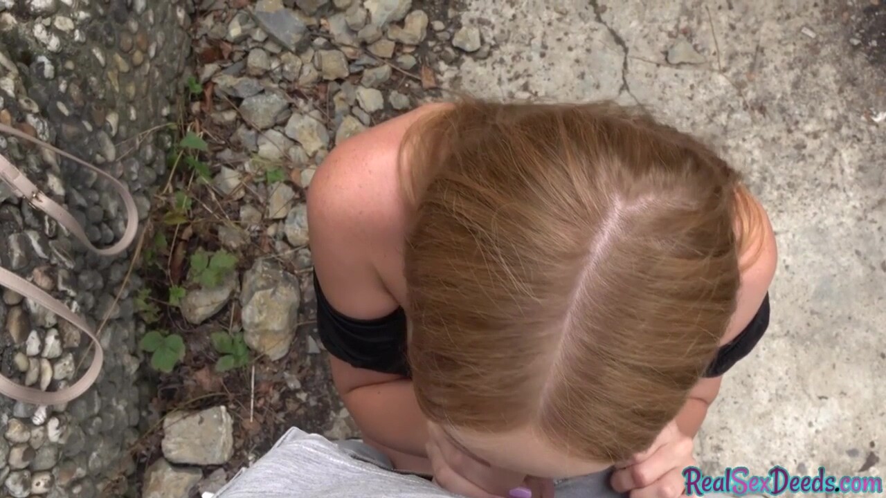 Reality ginger BJ babe POV fucked outdoor after casting