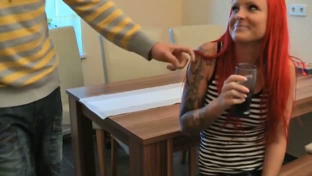 Redhead amateur pussy on the table
