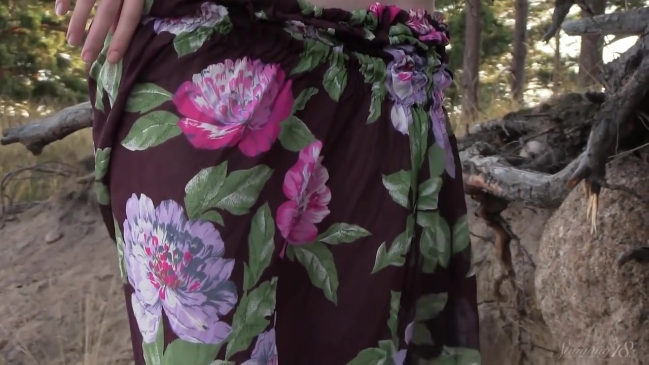 teen 18+ Model Nicole In The Woods With A Flowered Dress