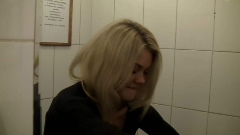 Hot and sexy couple fucking heavily in the public restroom