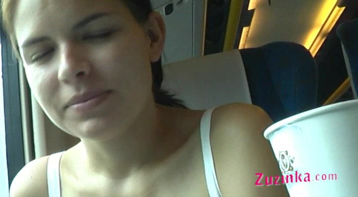 Zuzinka plays with dildo in a crowded train