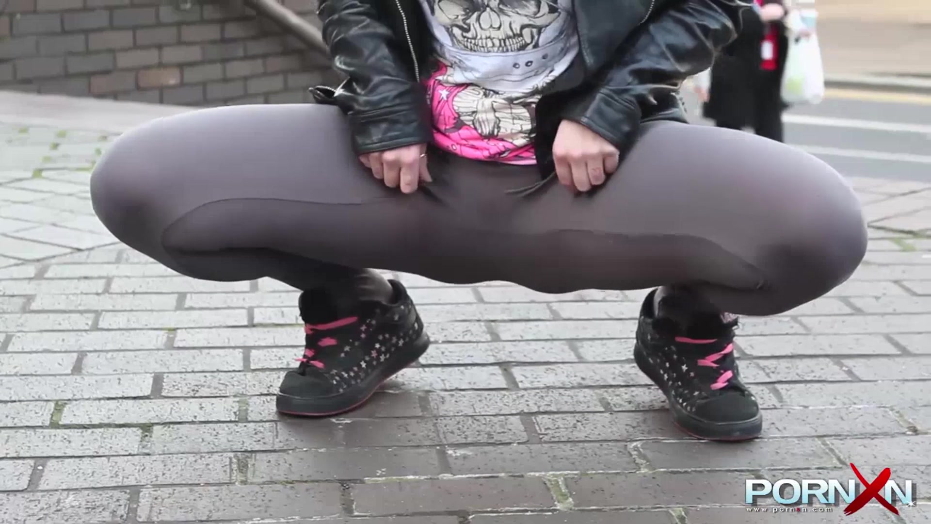Pink hair slut flashing in public