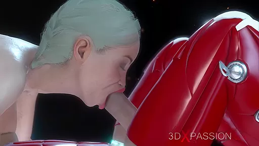 Hot sci-fi android dickgirl plays with a sexy horny blonde in the space station