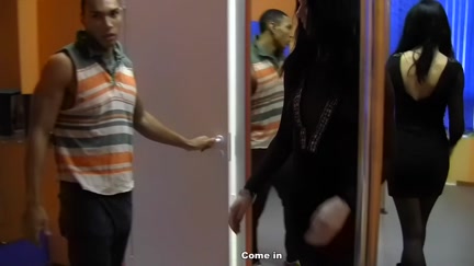 Sexy dark brown beauty acquire drilled by 2 in a dance studio