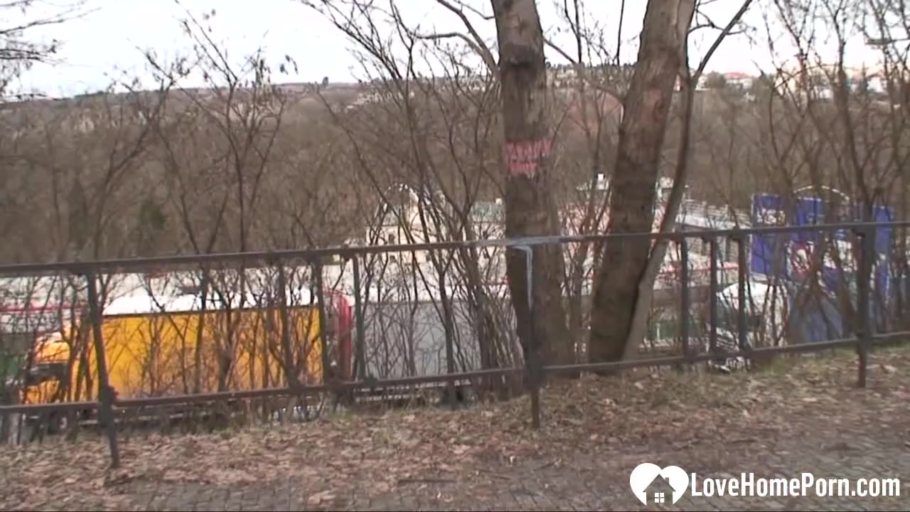 Cute woman and an older dude fuck outdoors