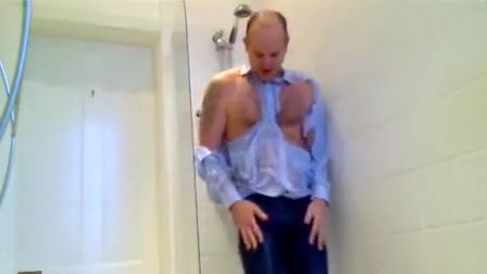 Jerk off and ripped shirt in shower