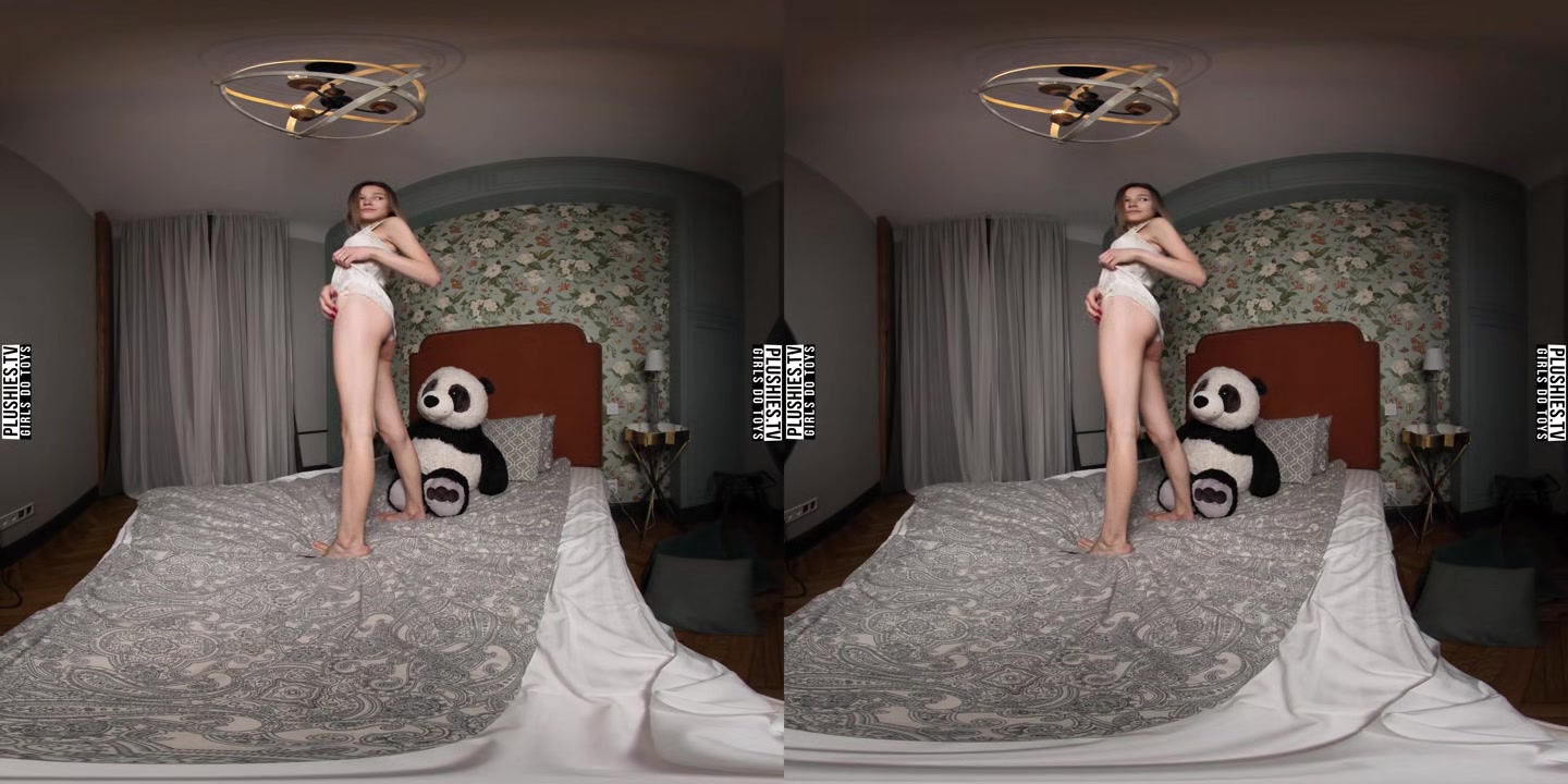 Model Celestine Beautiful Photoshoot With A Panda Bear BTS - PlushiesVR