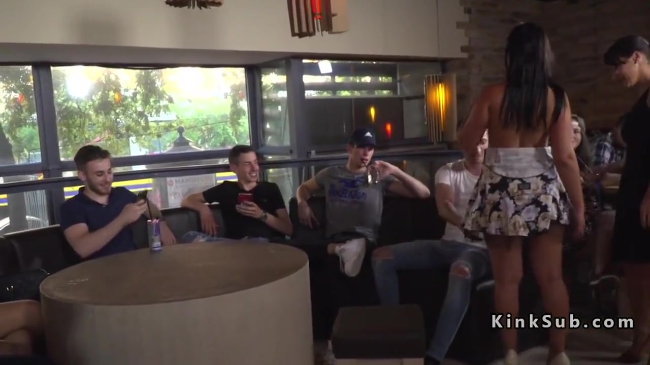 Slave Gets Orgy Facial In Public Bar