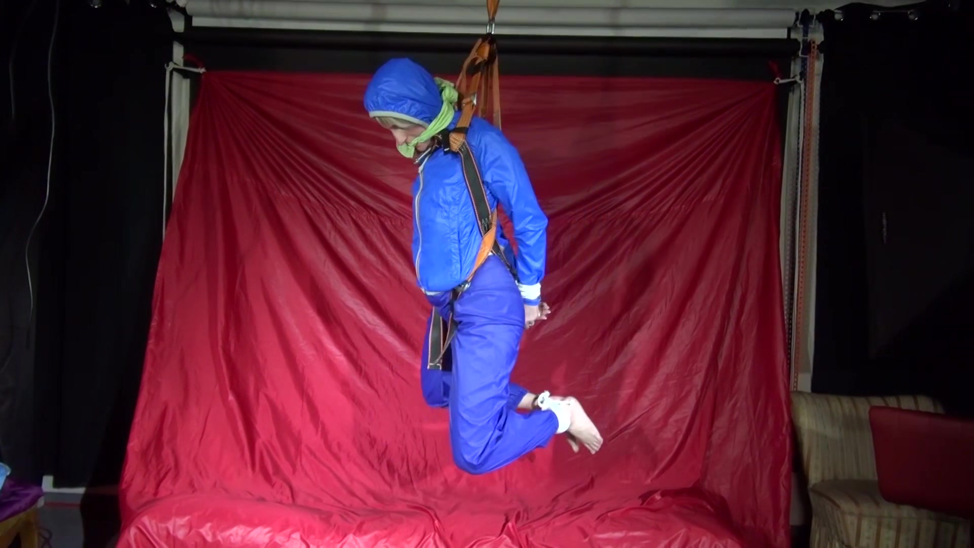 Watching Sexy Sonja Being Tied And Gagged Overhead Hanging With A Special Belt And Ropes And A Cloth Gag (Video)