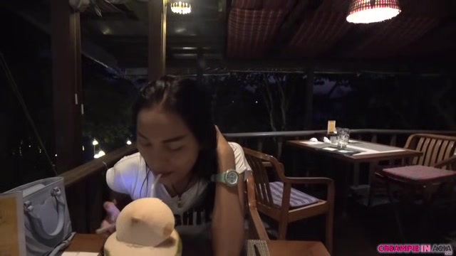 Dinner and creampie for Asian girl
