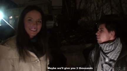 Adorable gal sucks 2 weenies for cash right in the street