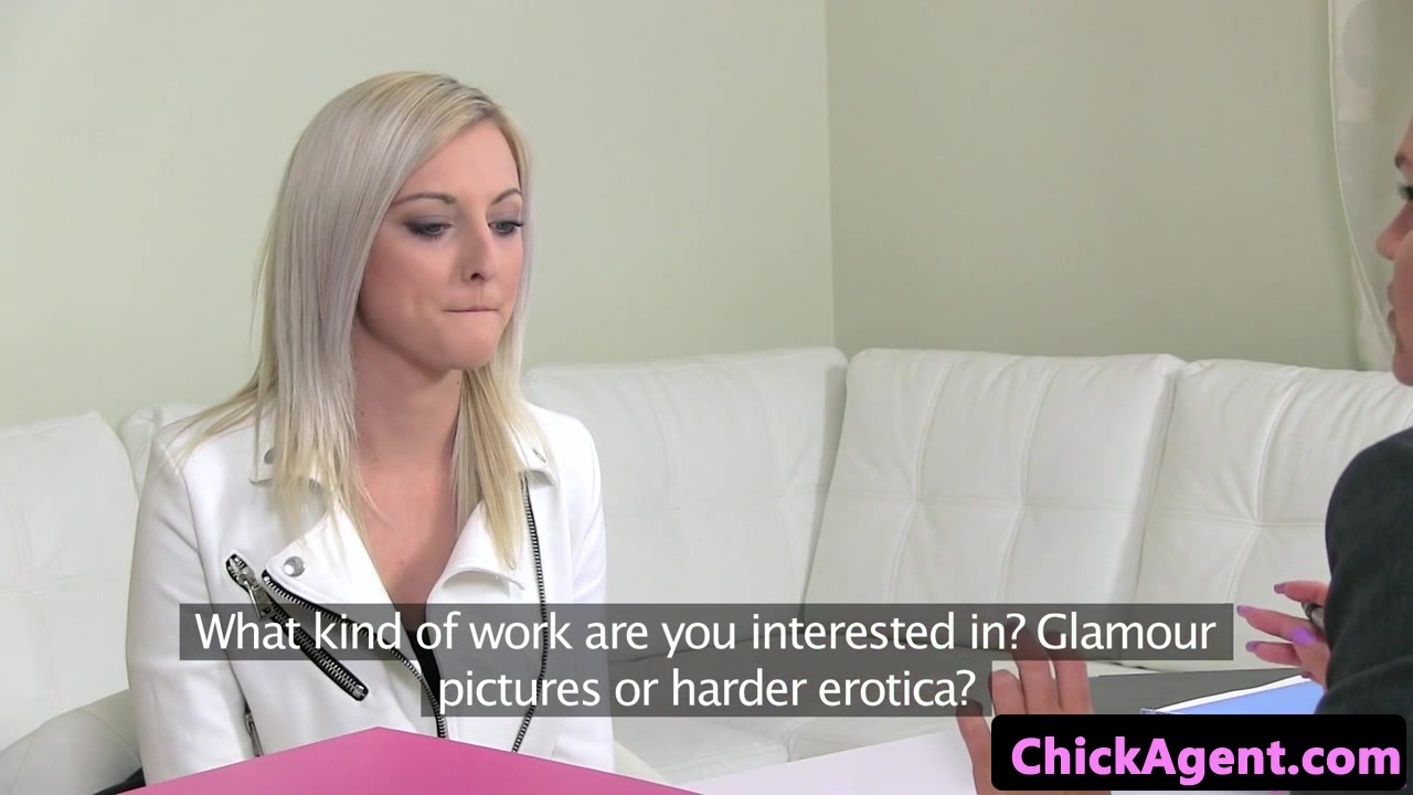 Casting babe pussy toyed by lesbian agent