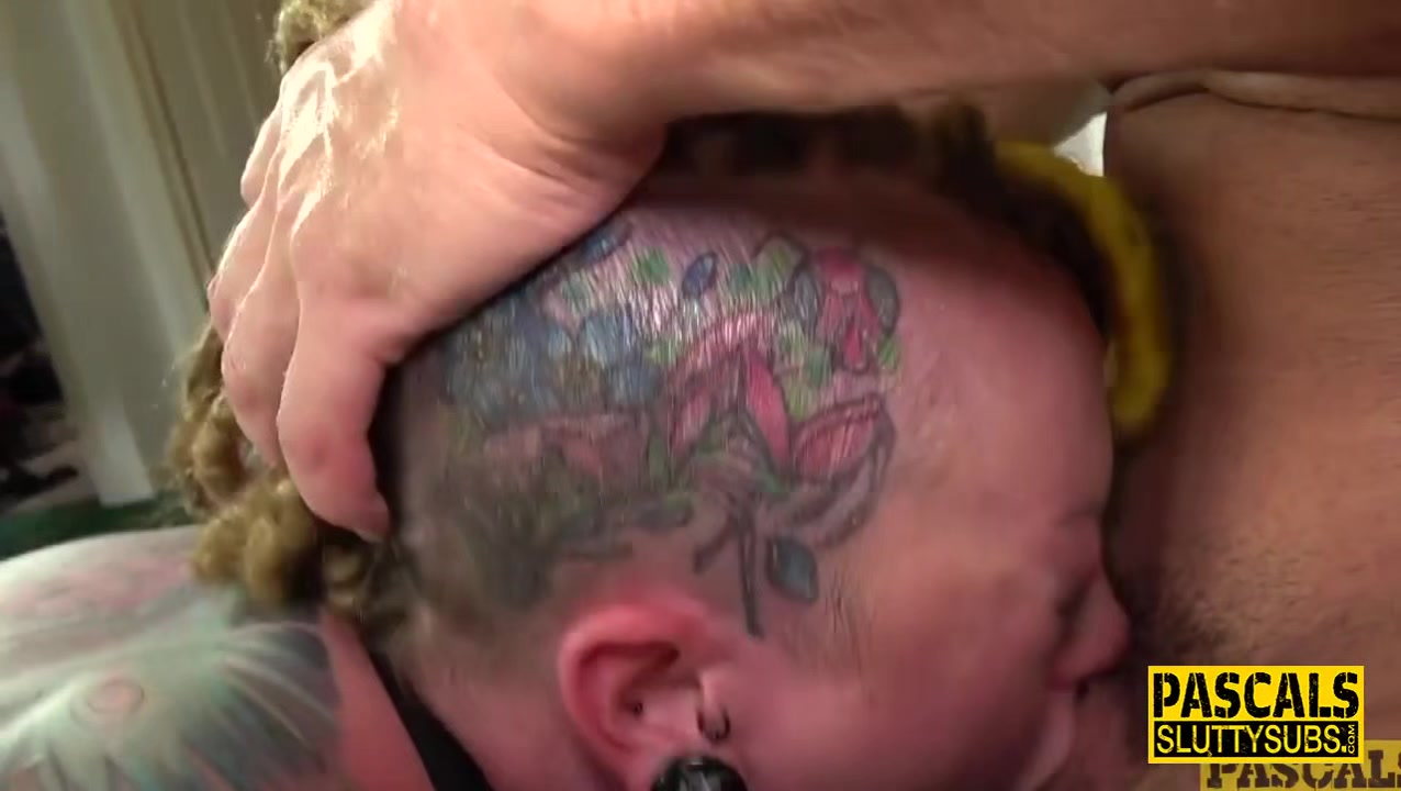 Inked sub anally toyed and pounded