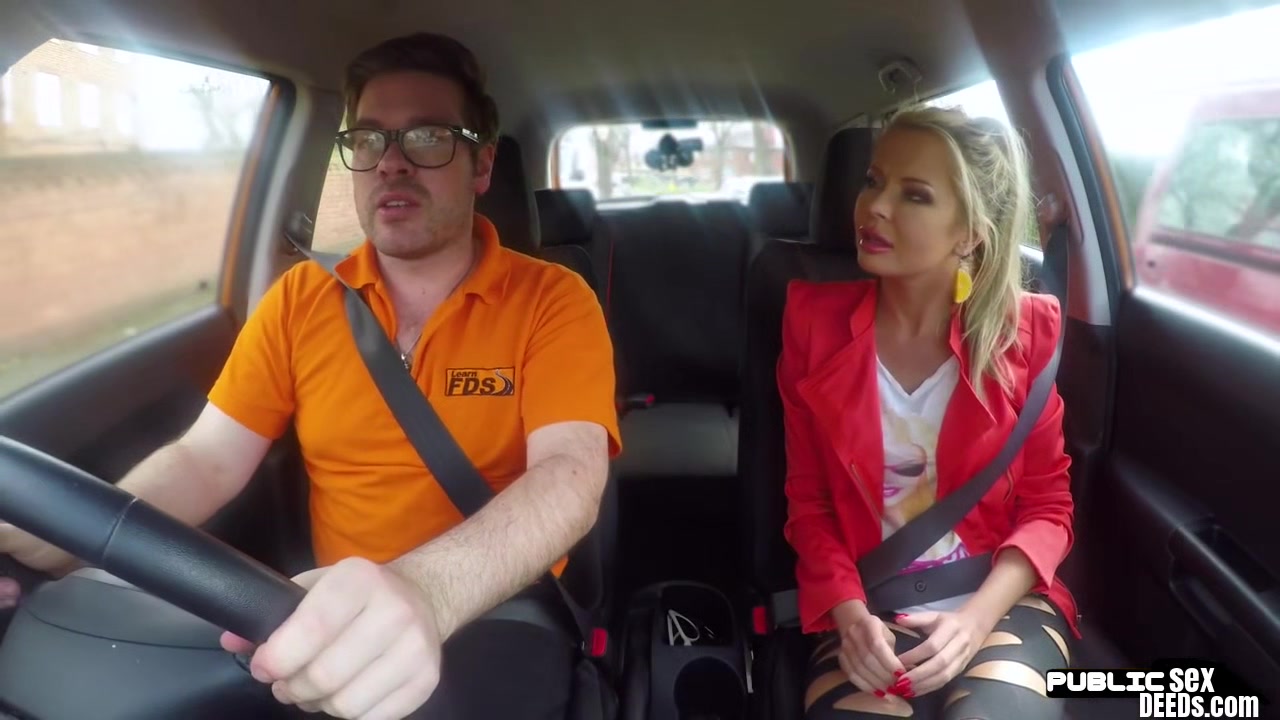 Big titted blonde MILF POV fucked in car by instructor