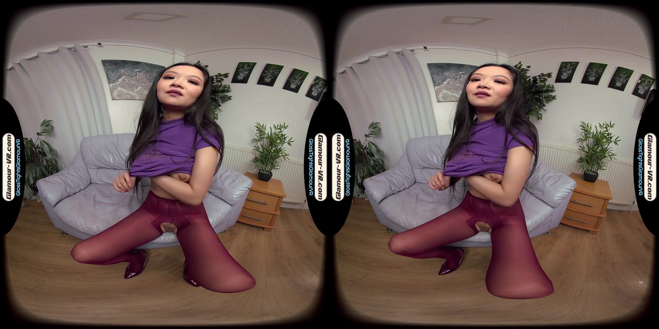 Louisa Lu Purple Dress With Crotchless Glossy Legwear Provides Unexpected Secret Treat - 8k Vr
