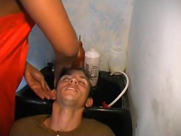 TS hairdresser works with two dicks