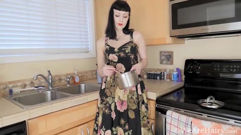 Little Olive masturbates in her kitchen - WeAreHairy