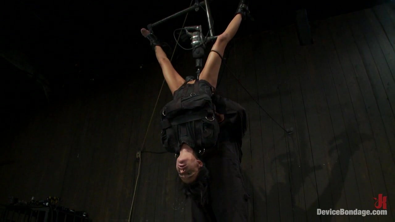 Gia DiMarco Maestro in Bound in a straightjacket, inverted suspendedFucked by a machine, made to suck cock zippered - DeviceBondage