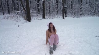 White stocking outdoor snow fight. Happy New Year wishes from Jeny Smith