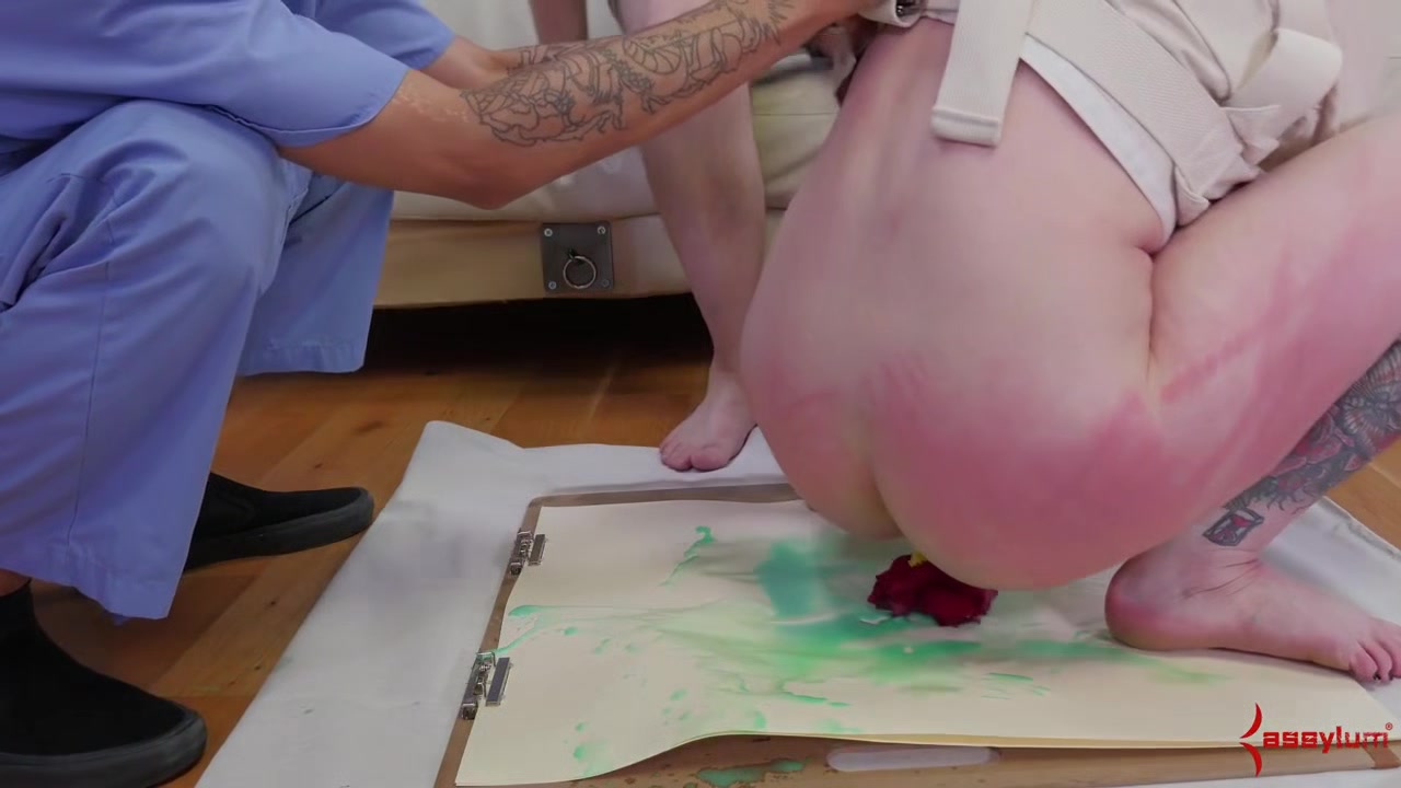 Mouth fuck BDSM sub chick painting with her butt