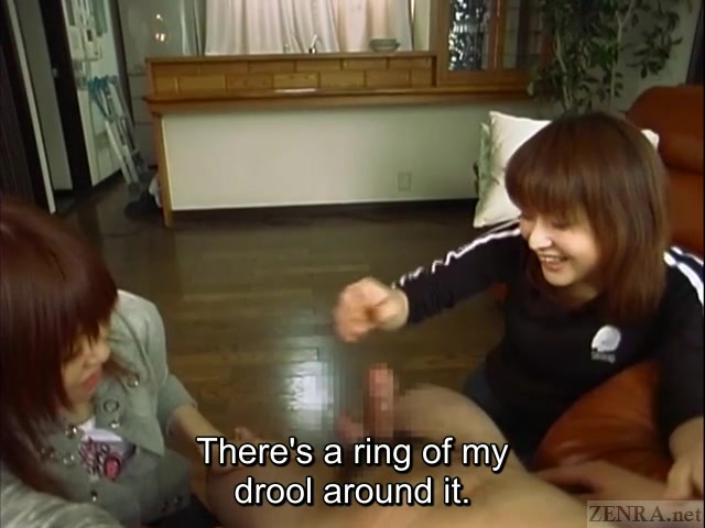 Subtitled Japanese CFNM femdom duo with handjob cumshot