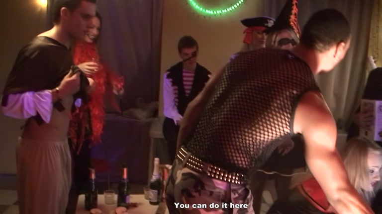 Sexy students 18+ celebrate Halloween scene 2