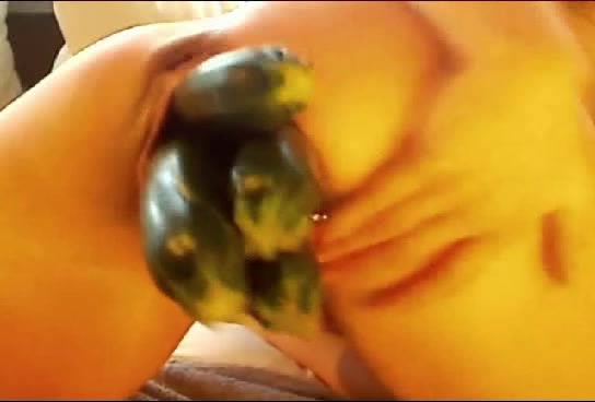Fruit fetish video in which a girl masturbates rough