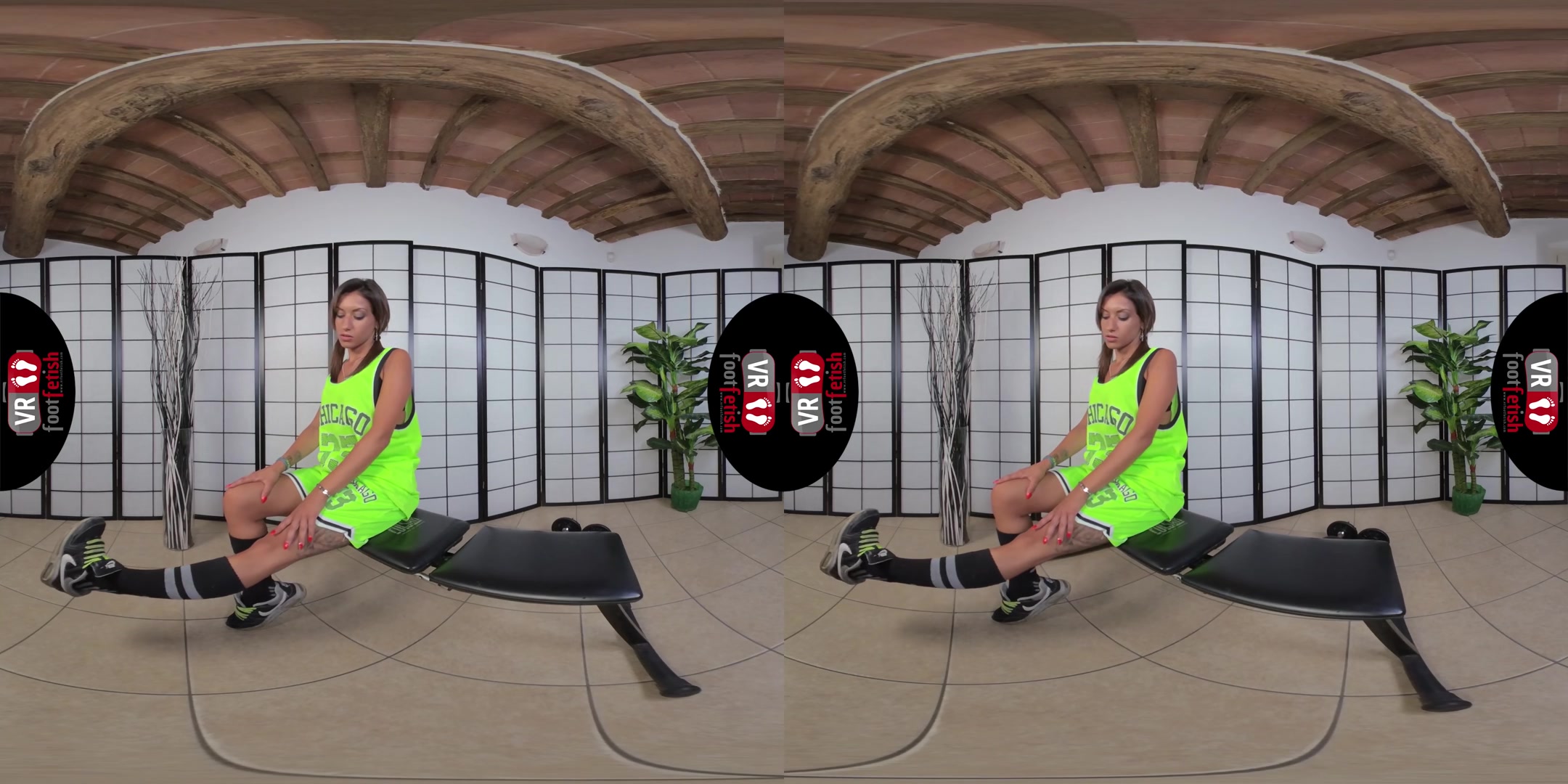 Stunning Katy Lures You With Her Sexy Feet In A Green Basketball Outfit - VRFootFetish