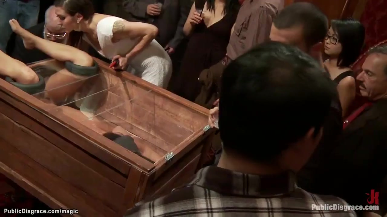 Slut In Wooden Glass Box Public Fucked