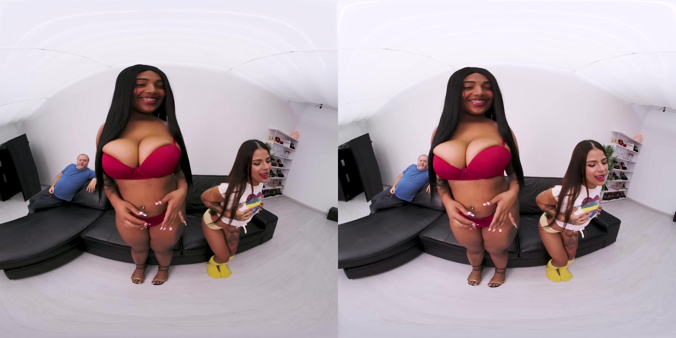 Huge Ass Girl With Giant Tits And Petite Girl At The Bukkake