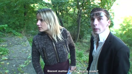 Golden-Haired playgirl does oral-stimulation in the forest