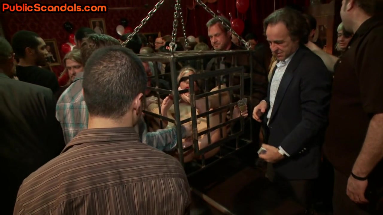 Public BDSM mature sub suffers electro touch by domina