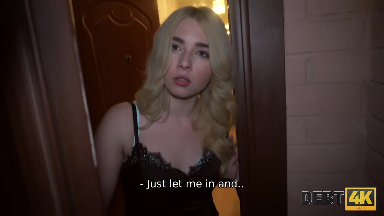 Debt4k. Blonde angelface turns into a whore for some expensive furniture