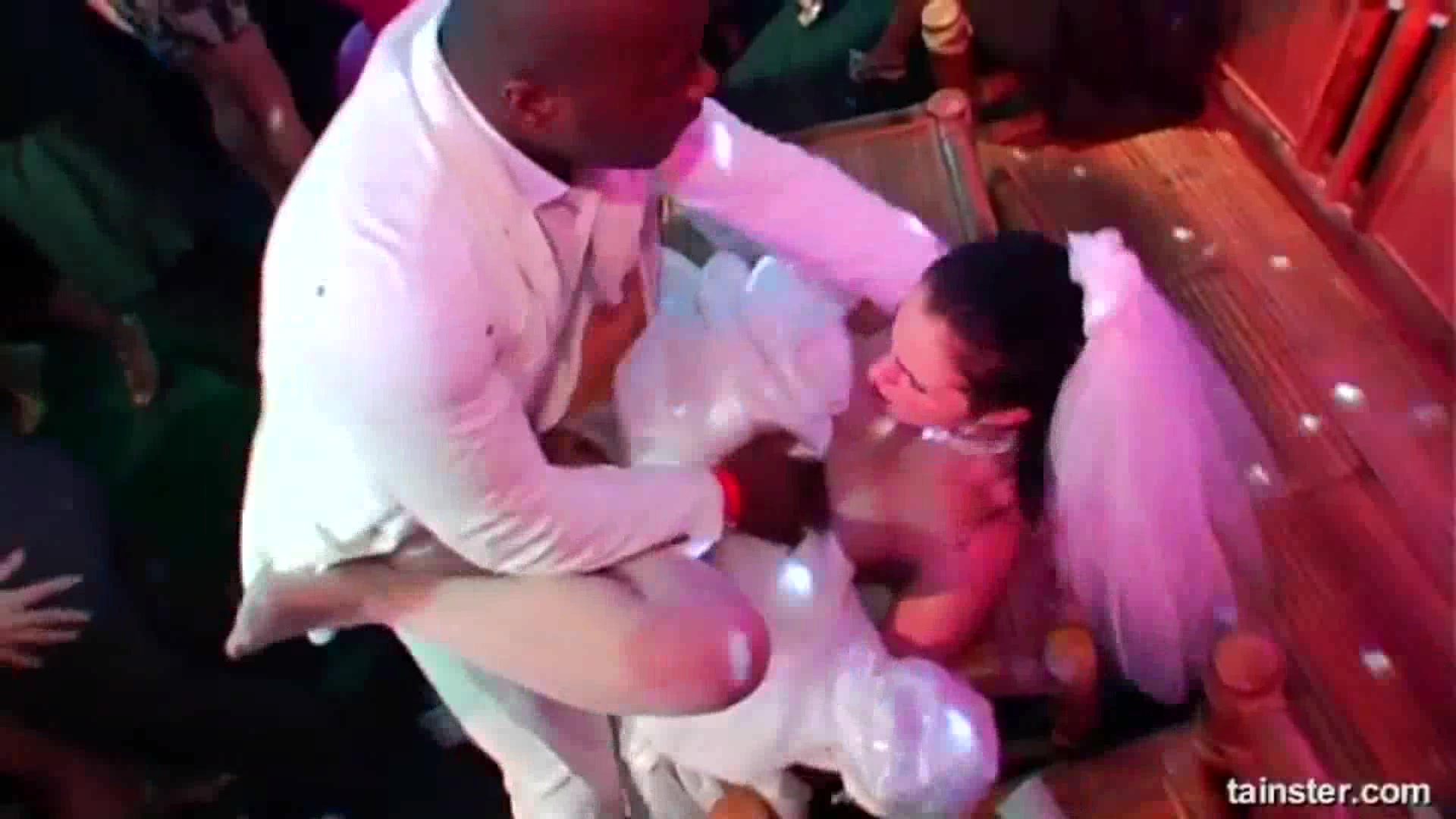Superb horny brides suck big cocks in public