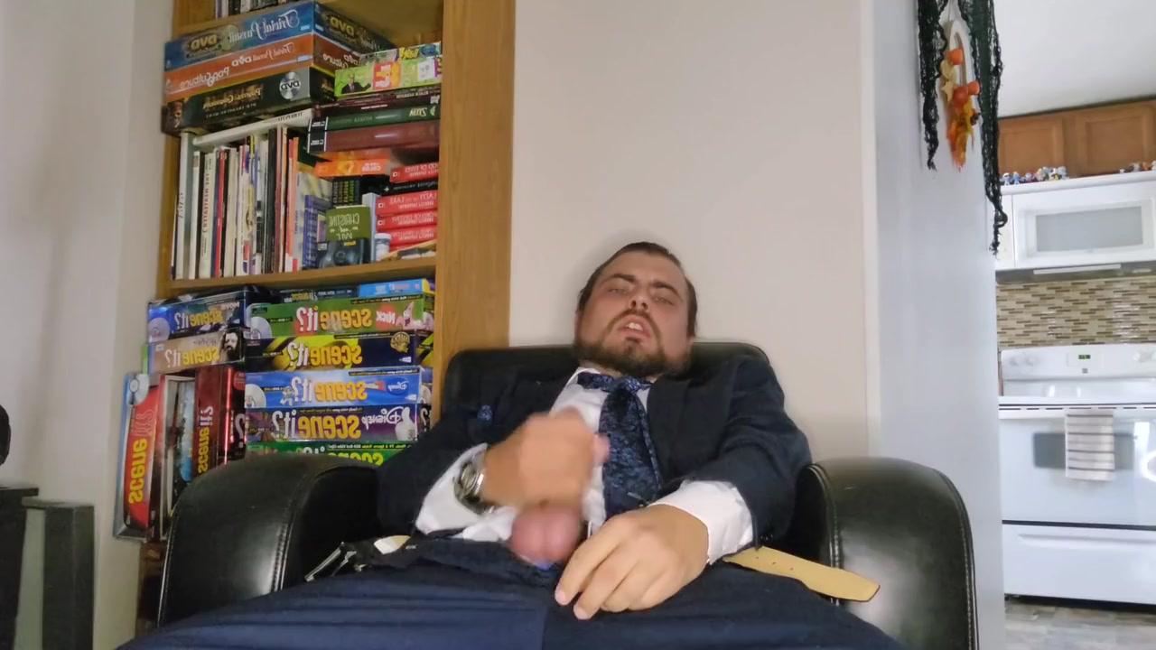Suited Sir Strokes His Fat Cock