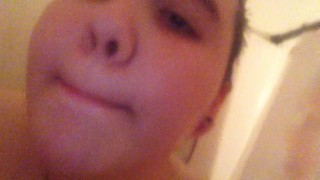 Horny fat teen takes shower