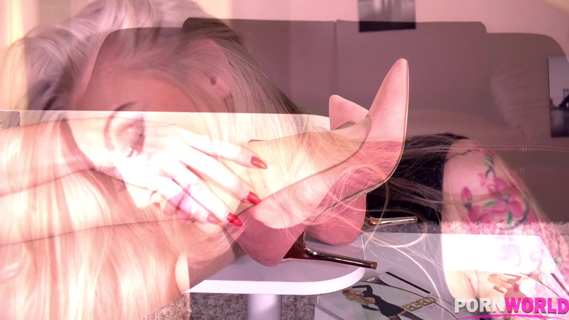 Nylon Driven Fantasies: Leggy Blonde Rides Dildo At Office - PornWorld