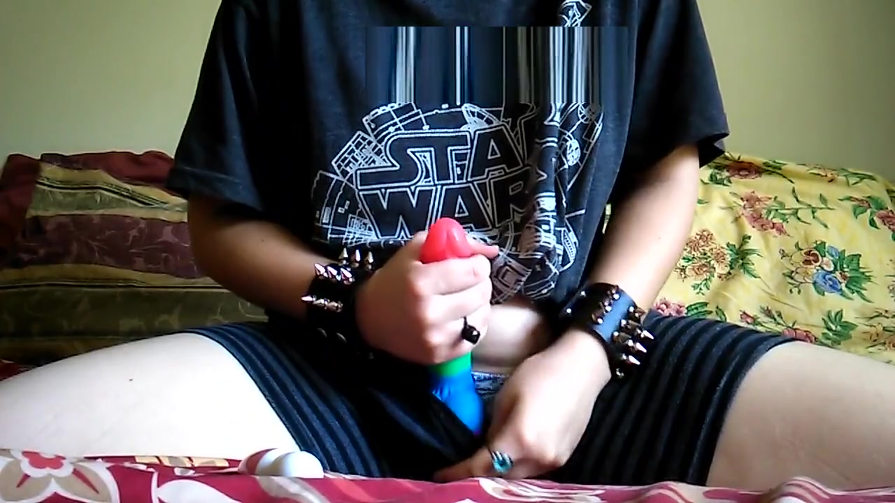 punk ftm jerks off rainbow dildo & uses mini hitatchi wand